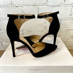 Jessica Simpson Black Suede Ankle Strap Pumps